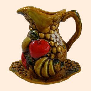 ARDCO Fine Quality Dallas Japan Fruit Harvest Majolica Pitcher Plate Platter
